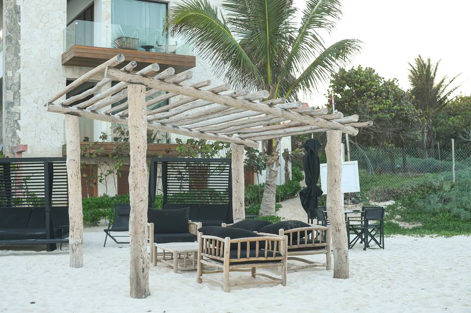 Coastal dining set in airy beach house interior